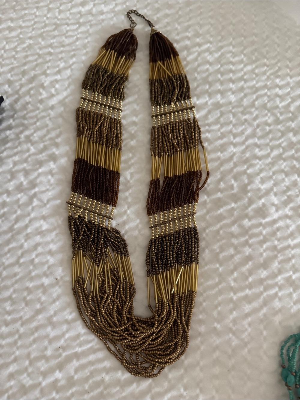 Beaded Multi-Strand Brown and Gold Statement Necklace